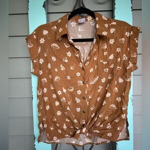Mushroom tie hipster blouse